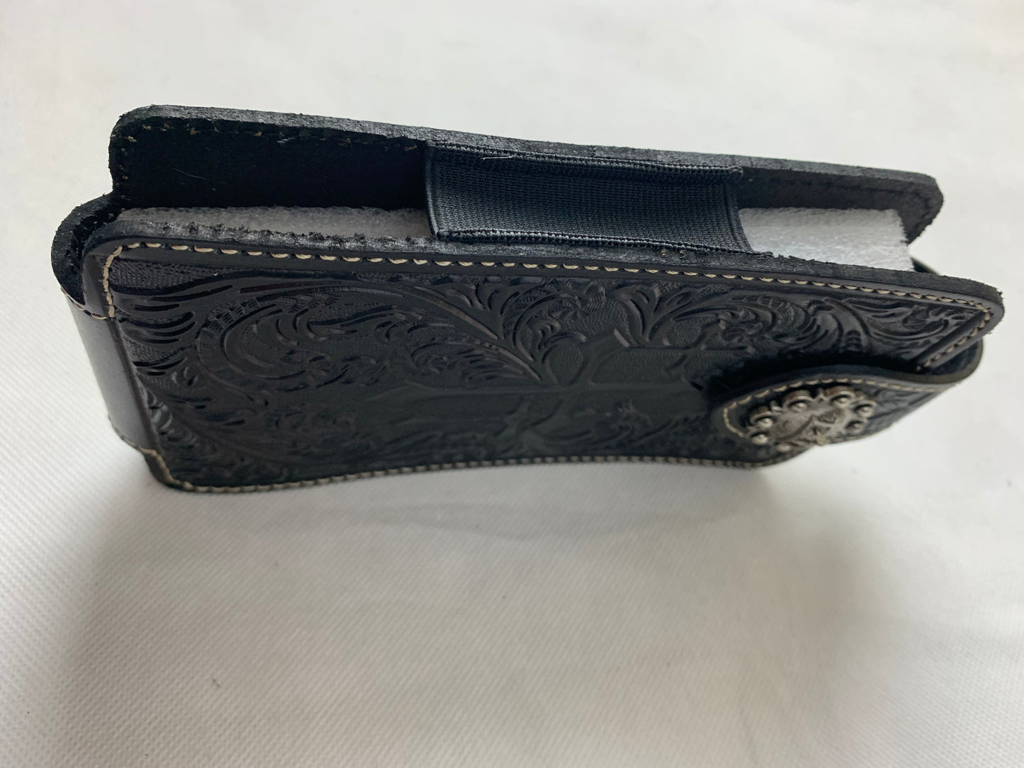 #WS341D 7" COWBOY PRAYER CROSS HOLSTER BLACK LEATHER POUCH EXTRA LARGE  BELT LOOP CELL PHONE CASE UNIVERSAL OVERSIZE--FREE SHIPPING