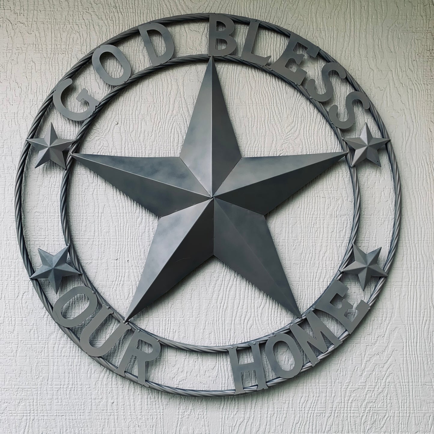 GOD BLESS OUR HOME RUSTIC BEIGE BARN METAL STAR ROPE RING WALL ART WESTERN HOME DECOR HANDMADE NEW #EH11686