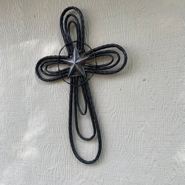 #EH80002 STAR WROUGHT IRON METAL CROSS WALL ART DARK SILVER GREY WESTERN HOME DECOR HANDMADE