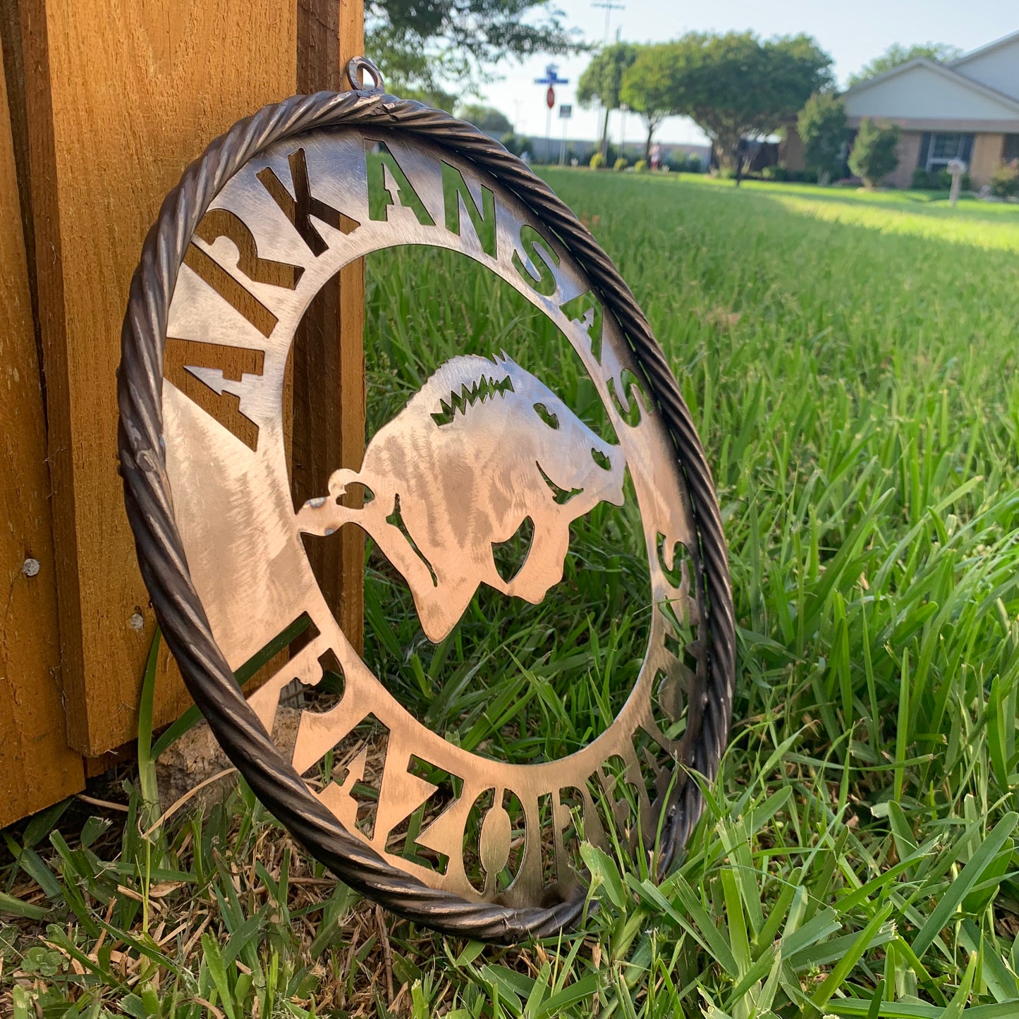 12", 18", 24", 32" ARKANSAS RAZORBACKS CUSTOM RAW METAL VINTAGE CRAFT WIDE BAND RING TEAM SIGN HANDMADE