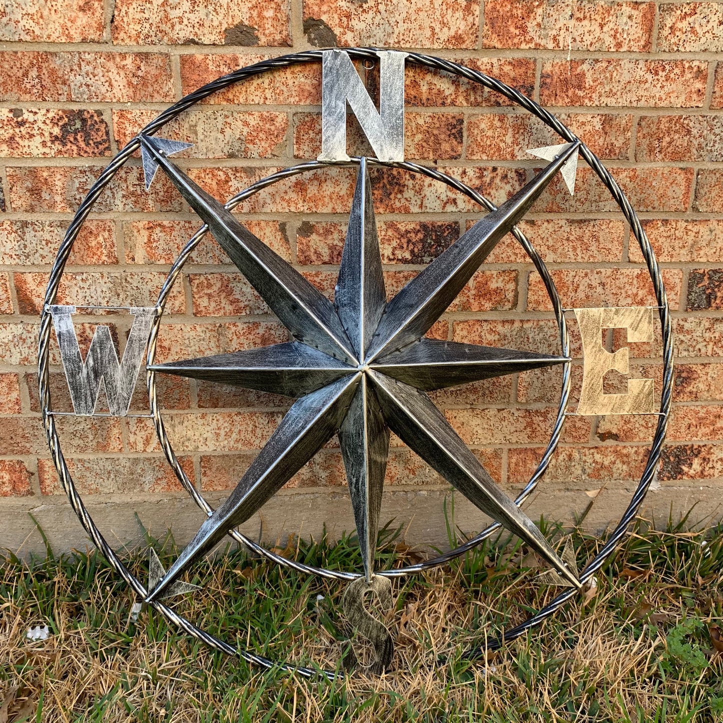 36" COMPASS GREY METAL ART WESTERN METAL ART HOME WALL DECOR RUSTIC GREY #EH10383