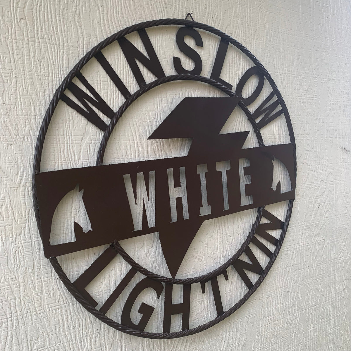 CUSTOM NAME LIGHTNIN HORSE STYLE SIGN RAW METAL BARN ROPE RING WESTERN HOME DECOR HANDMADE 24",32",36"