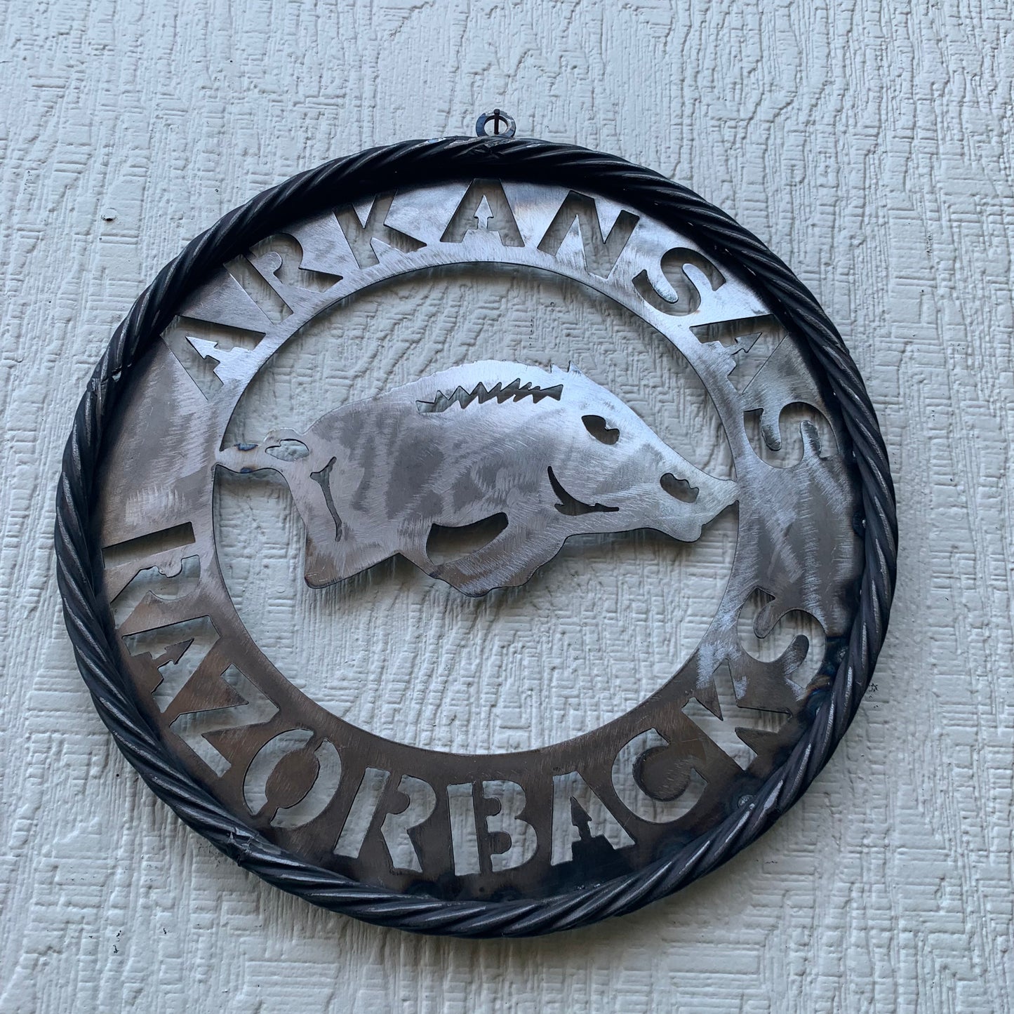 12", 18", 24", 32" ARKANSAS RAZORBACKS CUSTOM RAW METAL VINTAGE CRAFT WIDE BAND RING TEAM SIGN HANDMADE