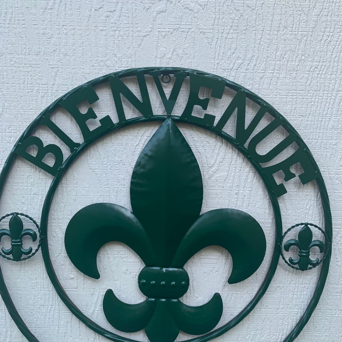 24", 32" GLOSSY HUNTER GREEN FLEUR DE LIS BIENVENUE METAL WALL ART WESTERN HOME DECOR