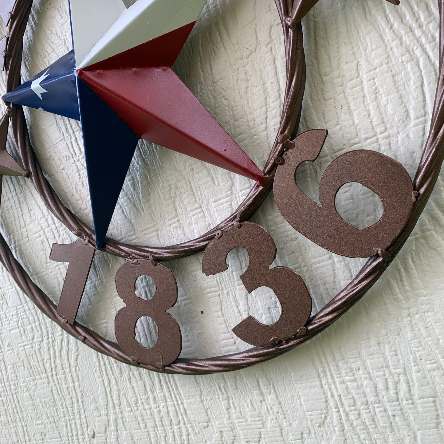 16" TEXAS 1836 RED WHITE BLUE TEXAS FLAG STAR BRONZE RING METAL BARN STAR WESTERN HOME DECOR HANDMADE NEW ART
