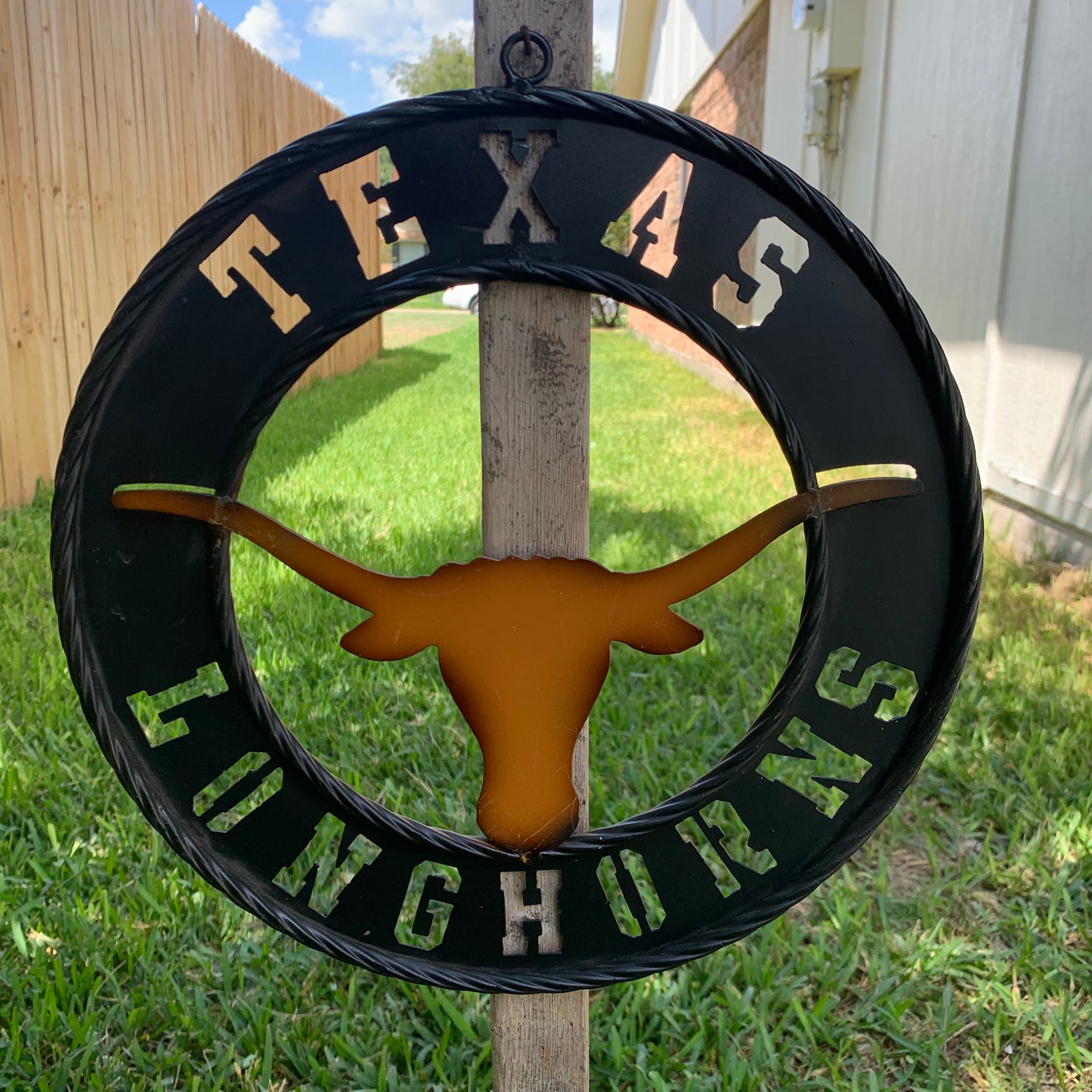 TEXAS LONGHORNS WIDE BAND RING METAL CUSTOM VINTAGE CRAFT WALL ART TEAM SIGN HANDMADE