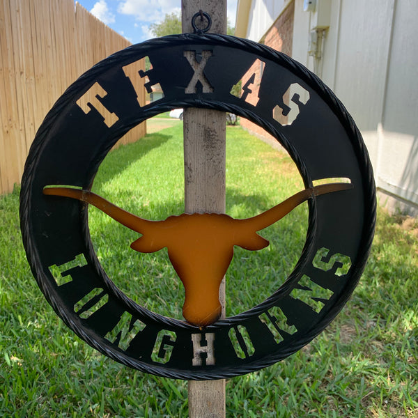 TEXAS LONGHORNS WIDE BAND RING METAL CUSTOM VINTAGE CRAFT WALL ART TEAM SIGN HANDMADE