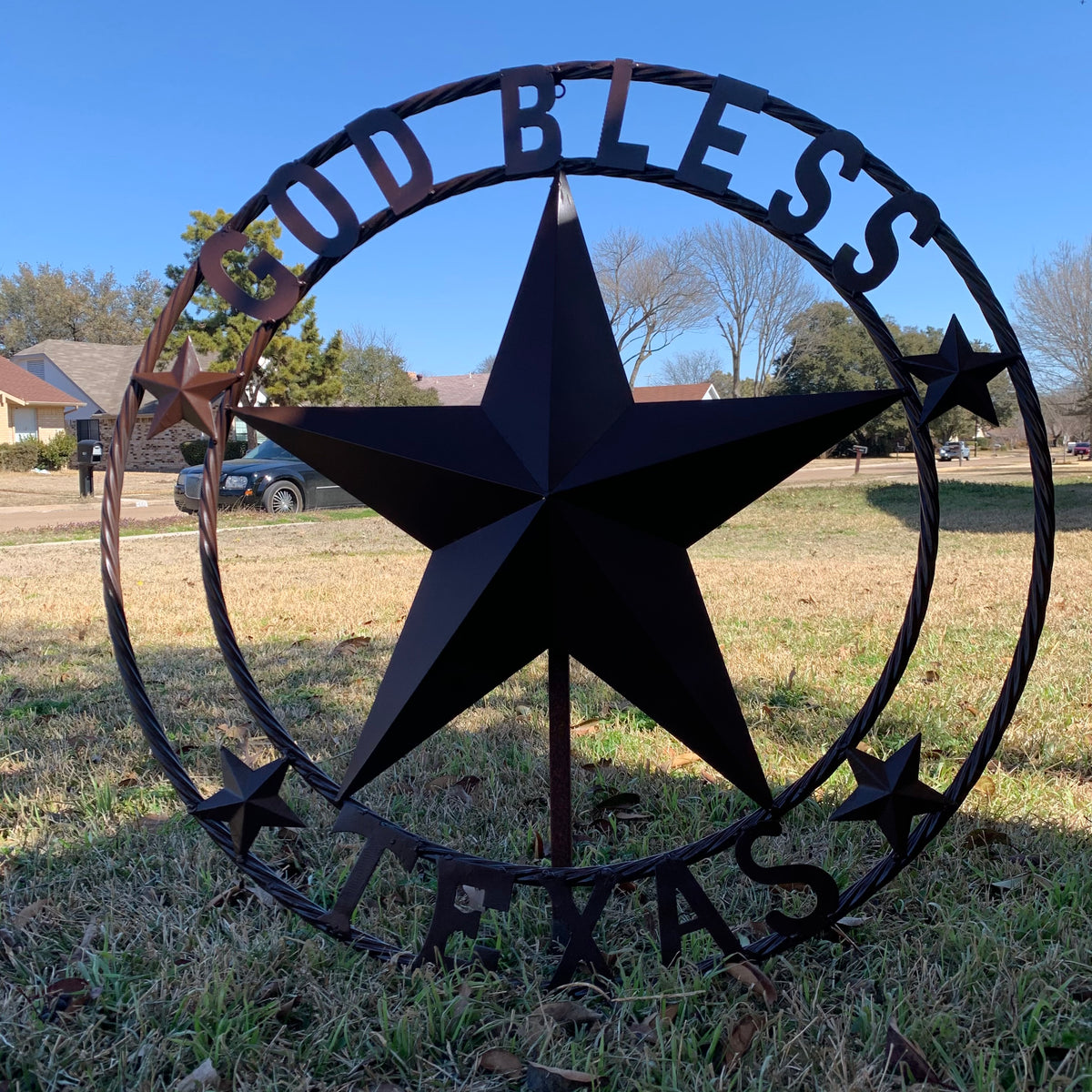 GOD BLESS TEXAS BROWN BARN STAR METAL LONE STAR TWISTED ROPE RING WESTERN HOME DECOR HANDMADE NEW #EH11085