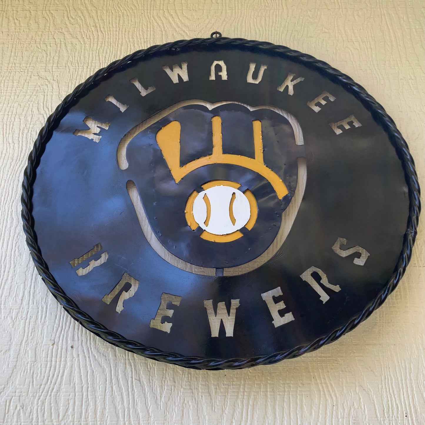 24" MILWAUKEE BREWERS WIDE BAND DISC CUSTOM METAL VINTAGE CRAFT TEAM SPORTS SIGN HANDMADE