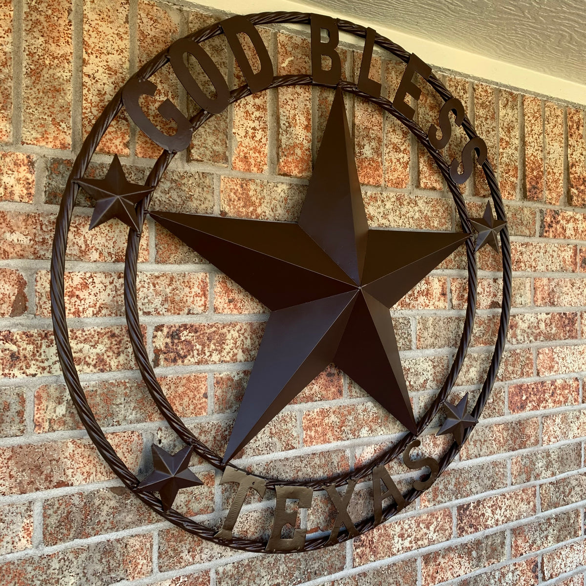 GOD BLESS TEXAS BROWN BARN STAR METAL LONE STAR TWISTED ROPE RING WESTERN HOME DECOR HANDMADE NEW #EH11085