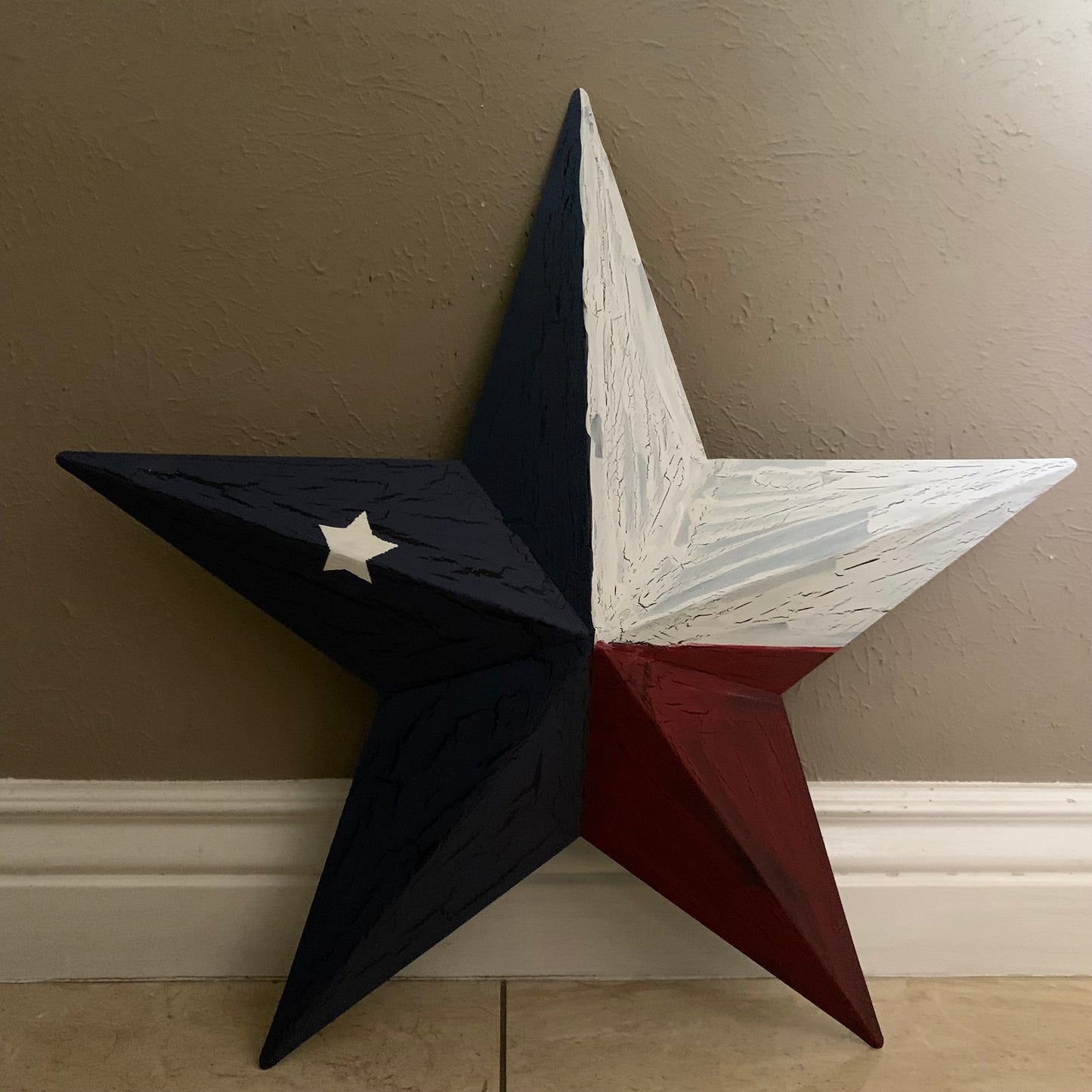 CRACKLE STYLE RED WHITE & BLUE METAL BARN STAR METAL WALL ART WESTERN HOME DECOR RUSTIC NEW
