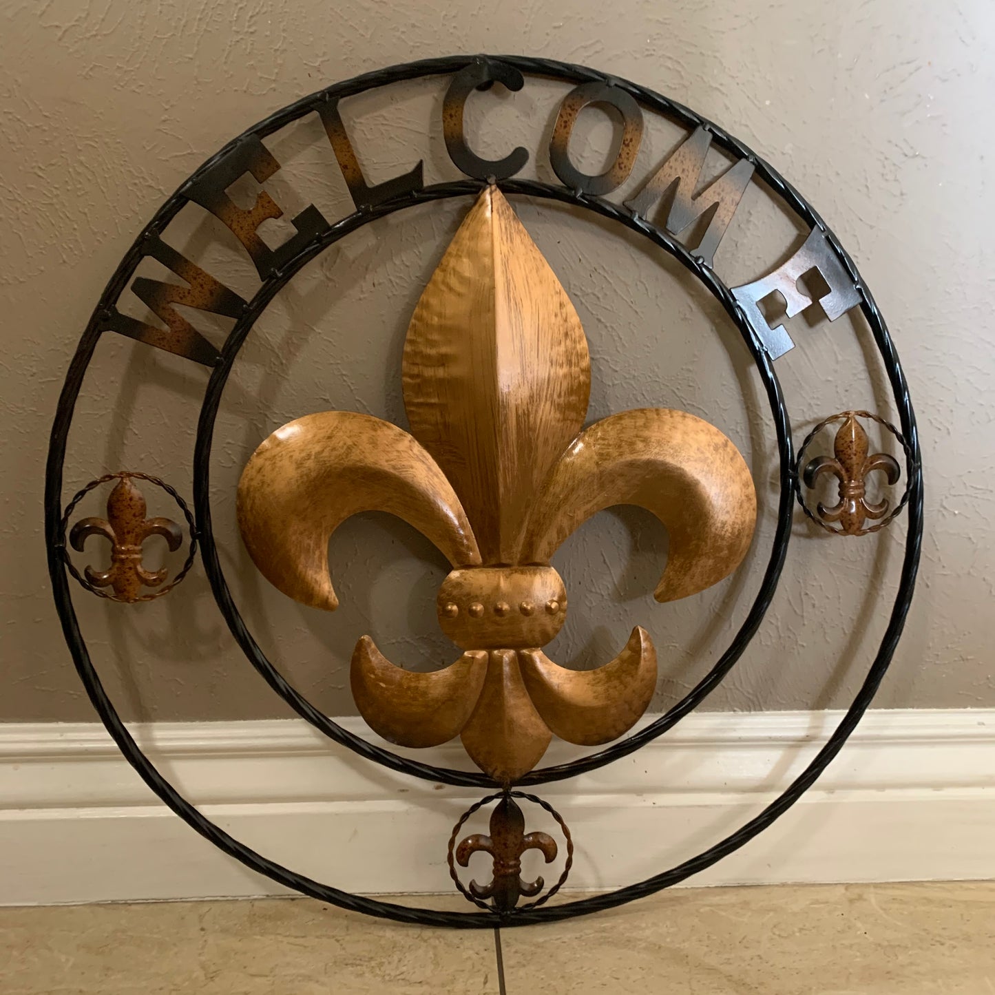 24", 32" WELCOME FLEUR DE LIS METAL WALL ART WESTERN HOME DECOR GOLD & BLACK #EH10251