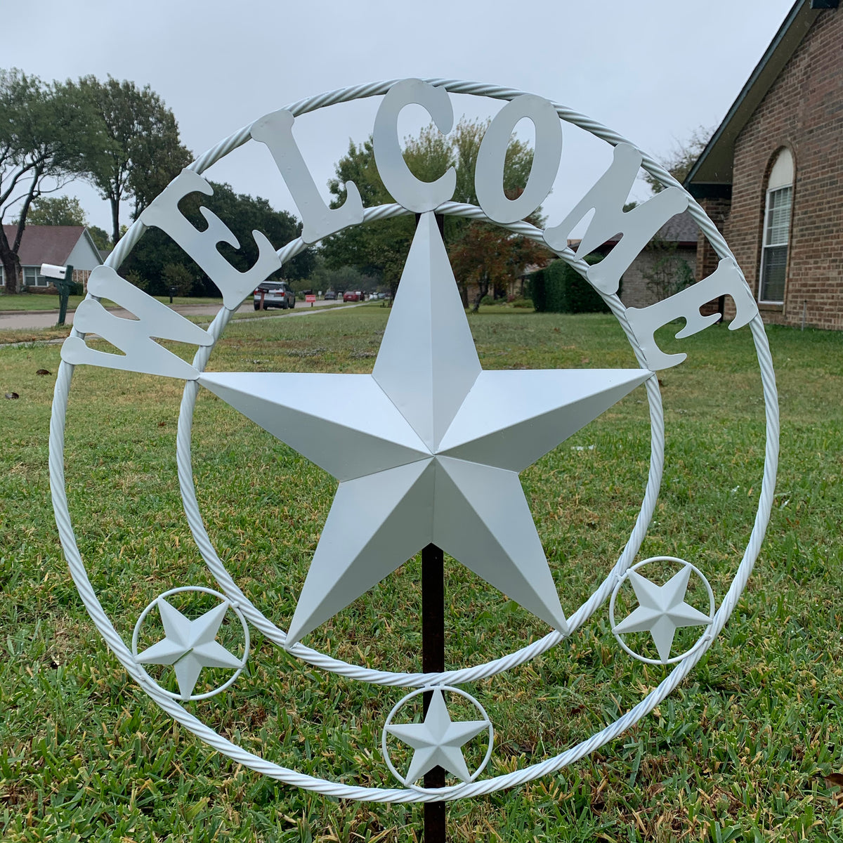 WELCOME WHITE STAR BARN STAR METALTWISTED ROPE RING LONESTAR WESTERN HOME DECOR HANDAMDE NEW 18",20",24",32",36",40",50"