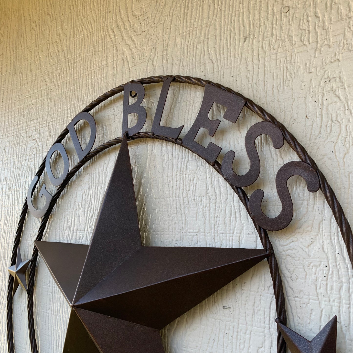 GOD BLESS OUR HOME BARN METAL STAR TWISTED ROPE RING WESTERN HOME DECOR RUSTIC BRONZE HANDMADE NEW #EH11021