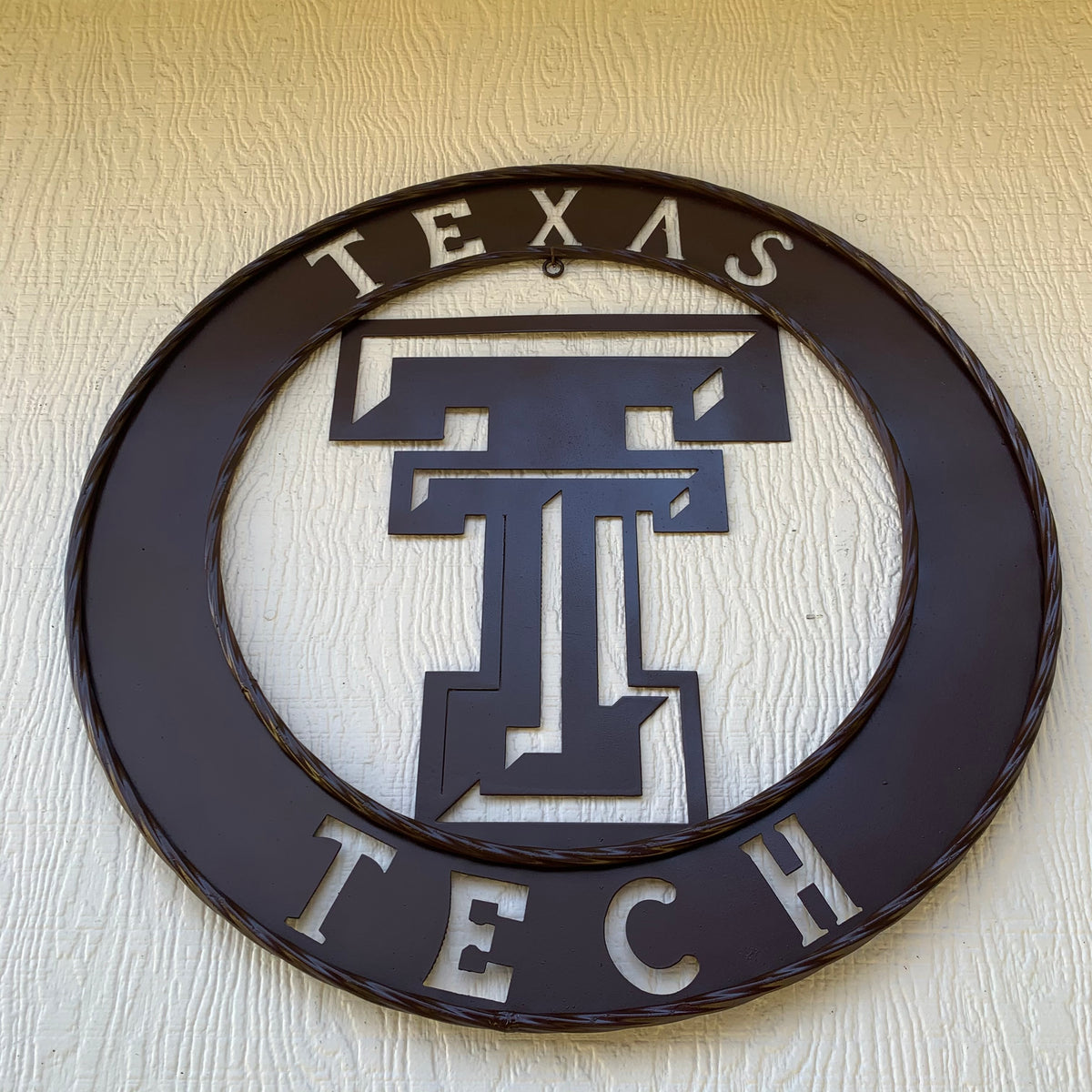 12", 18", 24", 32" TEXAS TECH BROWN WIDE BAND DISC RING CUSTOM METAL VINTAGE CRAFT SIGN HANDMADE TO ORDER