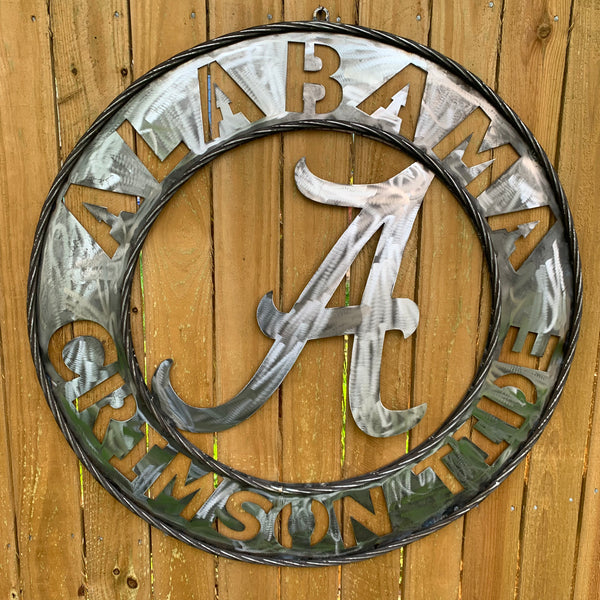 ALABAMA CRIMSON TIDE RAW METAL LASER CUT  WIDE BAND RING CUSTOM METAL VINTAGE TEAM CRAFT HANDMADE