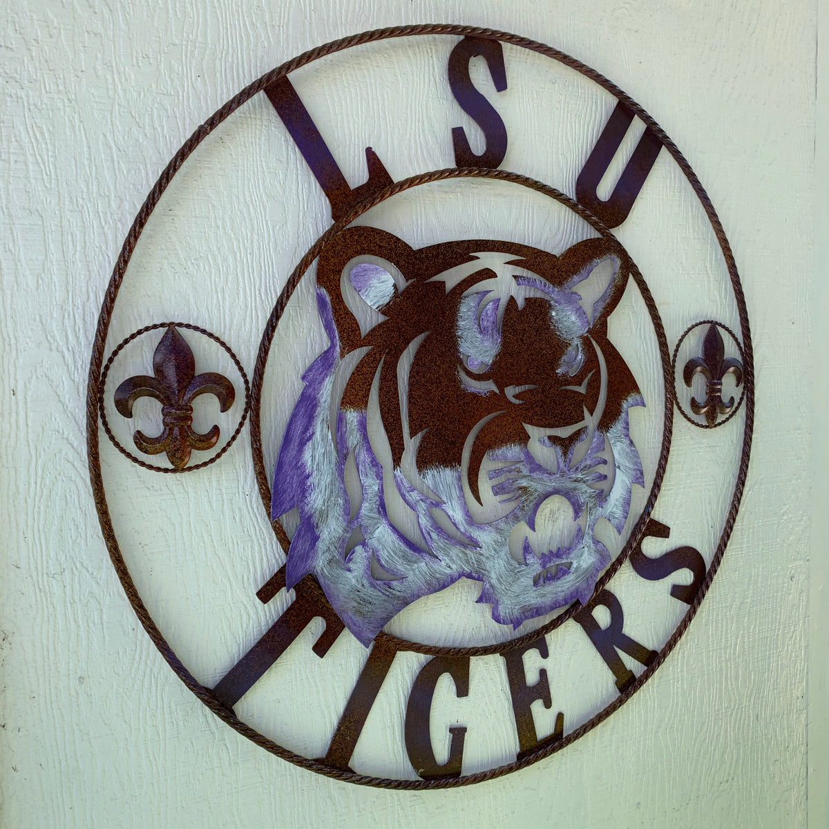 LSU TIGERS PURPLE WHITE CUSTOM METAL VINTAGE CRAFT SIGN TEAM WALL ART WESTERN HOME DECOR HANDMADE