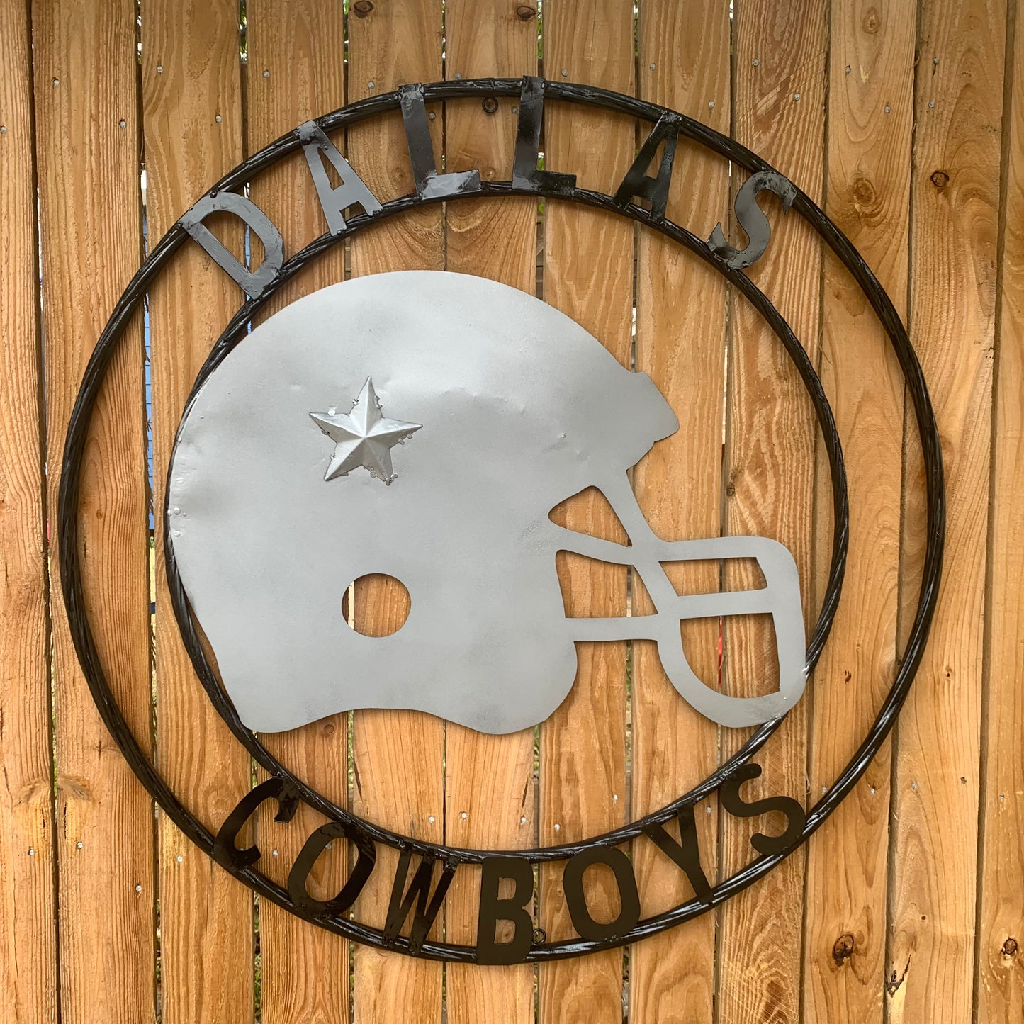 24", 32",36" DALLAS COWBOYS HELMET SIGN SILVER & BLACK CUSTOM METAL VINTAGE CRAFT TEAM SIGN HANDMADE