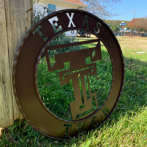 12", 18", 24", 32" TEXAS TECH BROWN WIDE BAND DISC RING CUSTOM METAL VINTAGE CRAFT SIGN HANDMADE TO ORDER