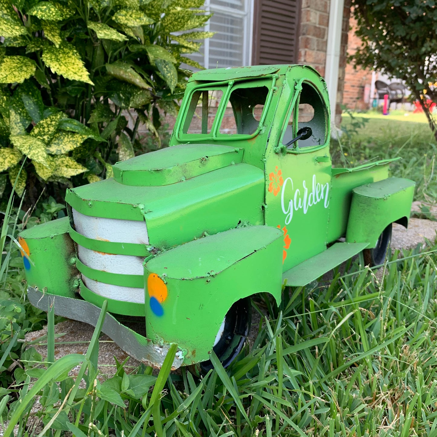 PICKUP TRUCK 20" METAL ART FIGURINE OUTDOOR & INDOOR GARDEN WESTERN HOME DECOR HANDMADE NEW: 20"L x 10"W x 12" H