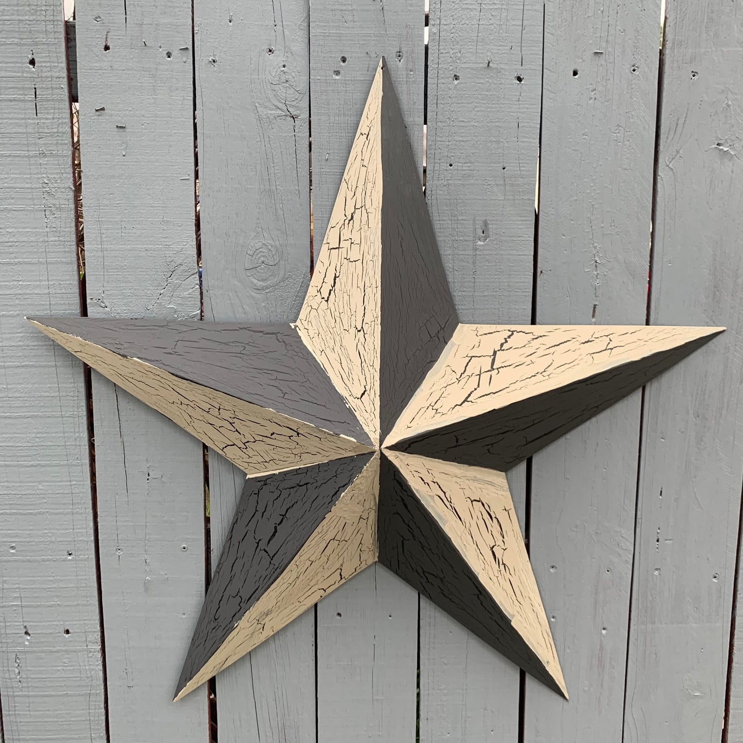 CRACKLE STYLE BEIGE & BLACK METAL BARN STAR METAL WALL ART WESTERN HOME DECOR RUSTIC NEW