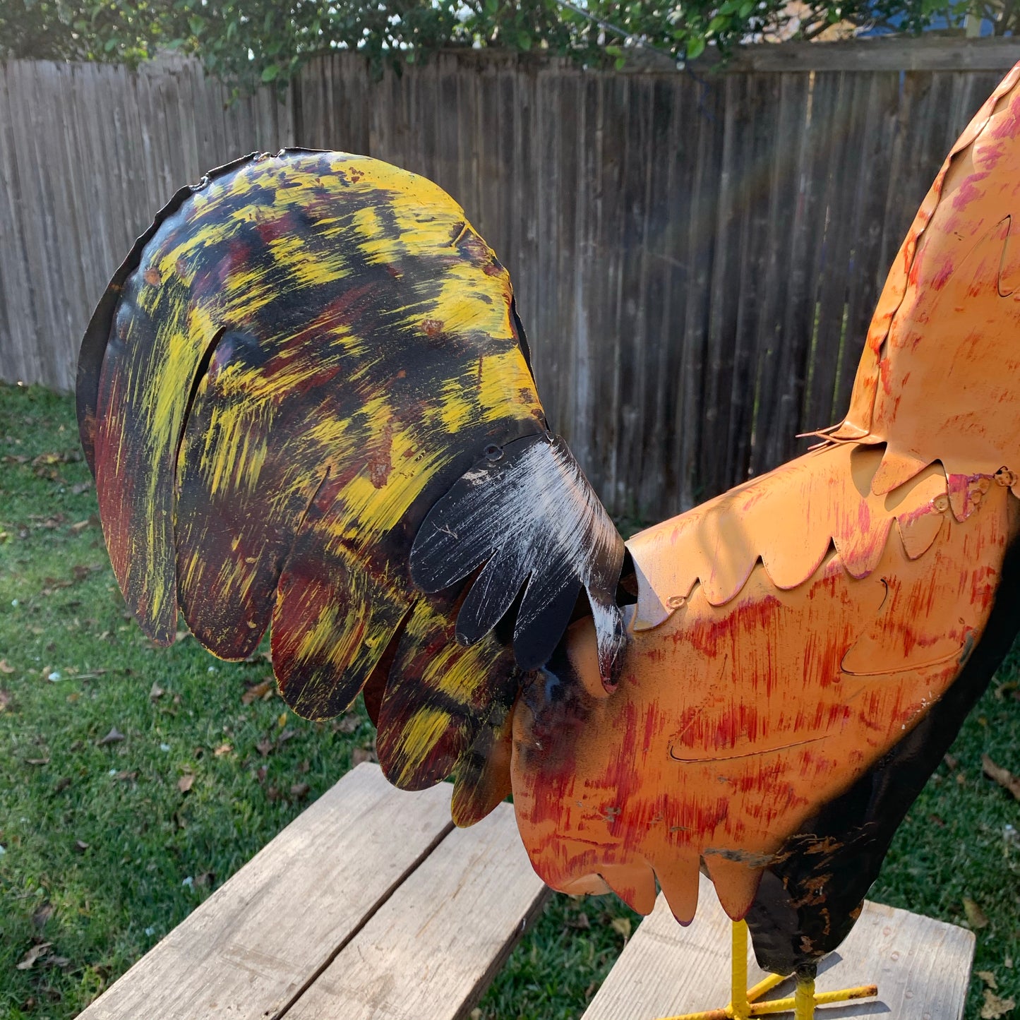 #34-025 RUSTIC ORANGE RED ROOSTER 18",30",40" GARDEN METAL ANIMAL SCULPTURE METAL DECOR ORNAMENT 16"L x 20" high