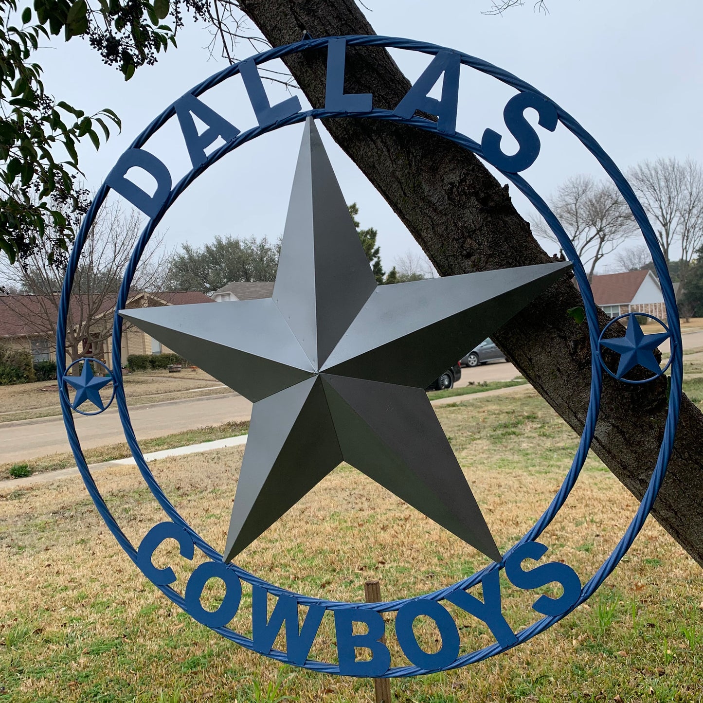 DALLAS COWBOYS SILVER & LIGHT BLUE BARN STAR CUSTOM VINTAGE METAL LONE STAR ART WESTERN HOME DECOR SIZE:24",32",36",40",42",44",46",50"