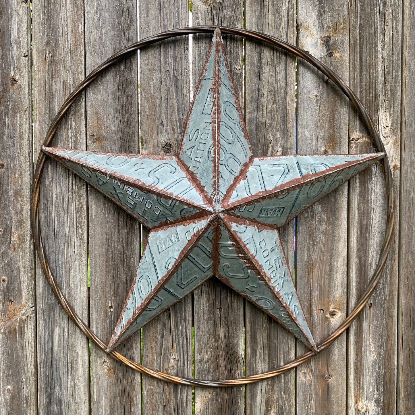 #RT6161 GALVANIZED TEXAS LICENSE PLATE STAR BARN METAL WESTERN HOME DECOR HANDMADE NEW