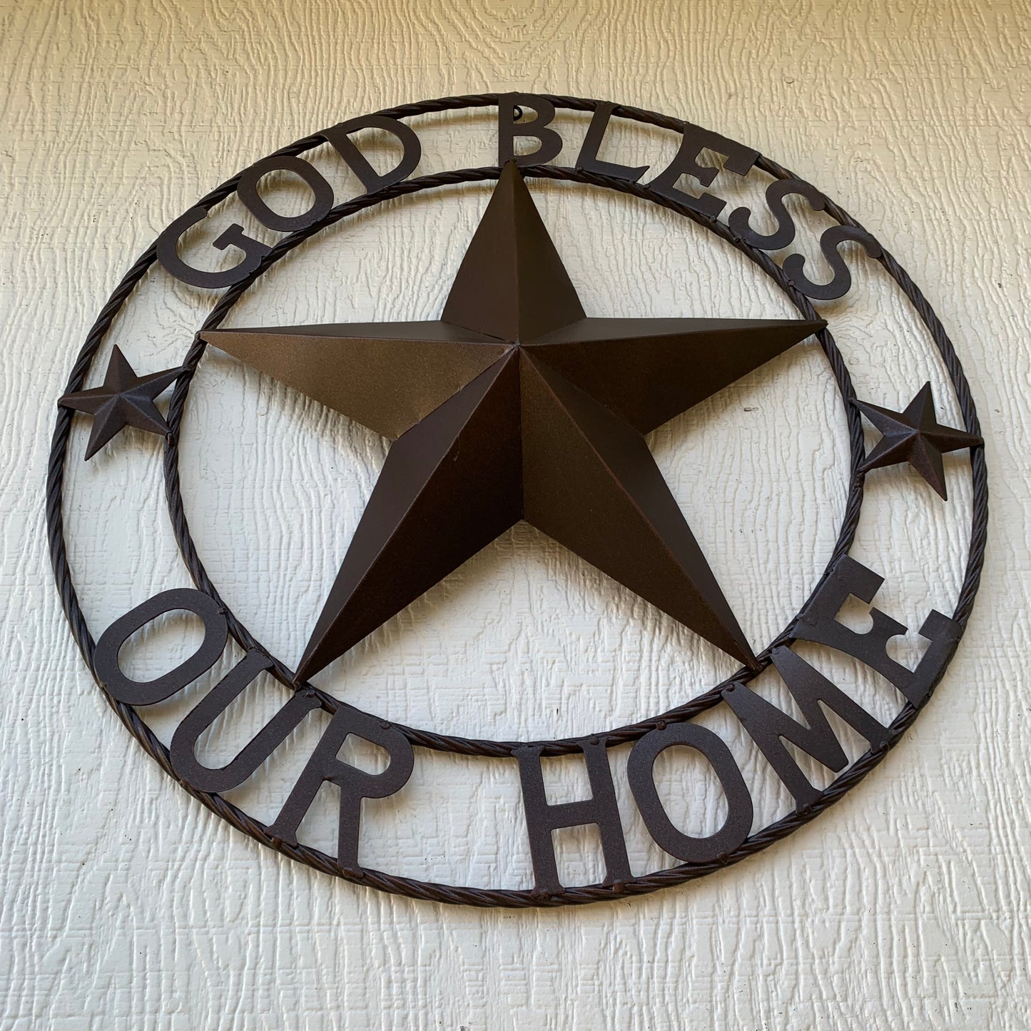 GOD BLESS OUR HOME BARN METAL STAR TWISTED ROPE RING WESTERN HOME DECOR RUSTIC BRONZE HANDMADE NEW #EH11021