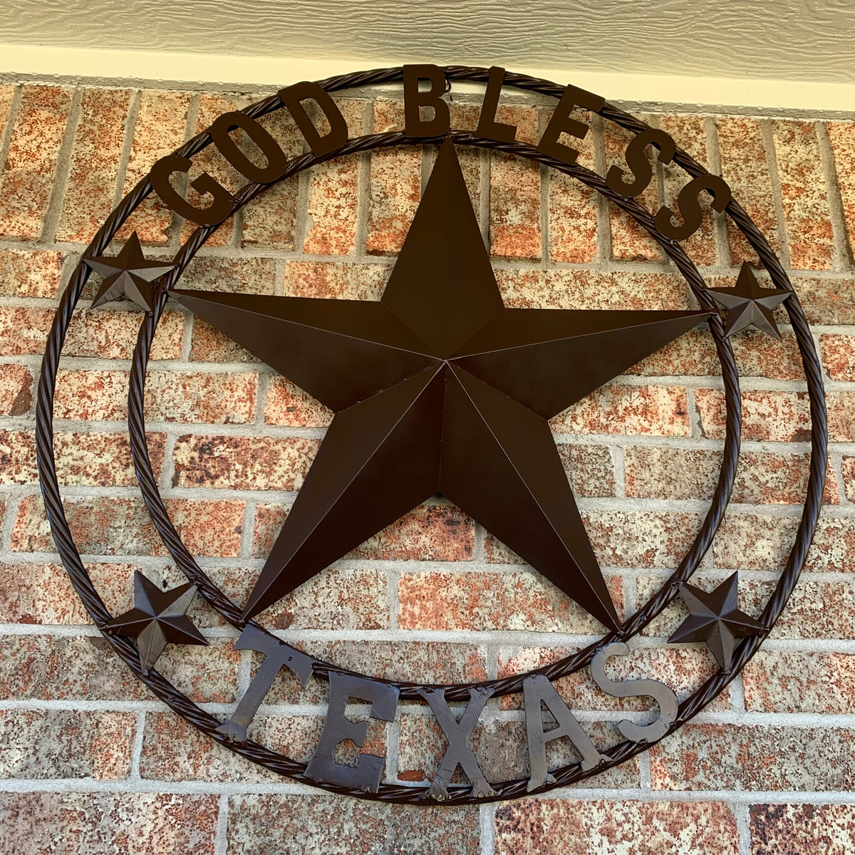 GOD BLESS TEXAS BROWN BARN STAR METAL LONE STAR TWISTED ROPE RING WESTERN HOME DECOR HANDMADE NEW #EH11085