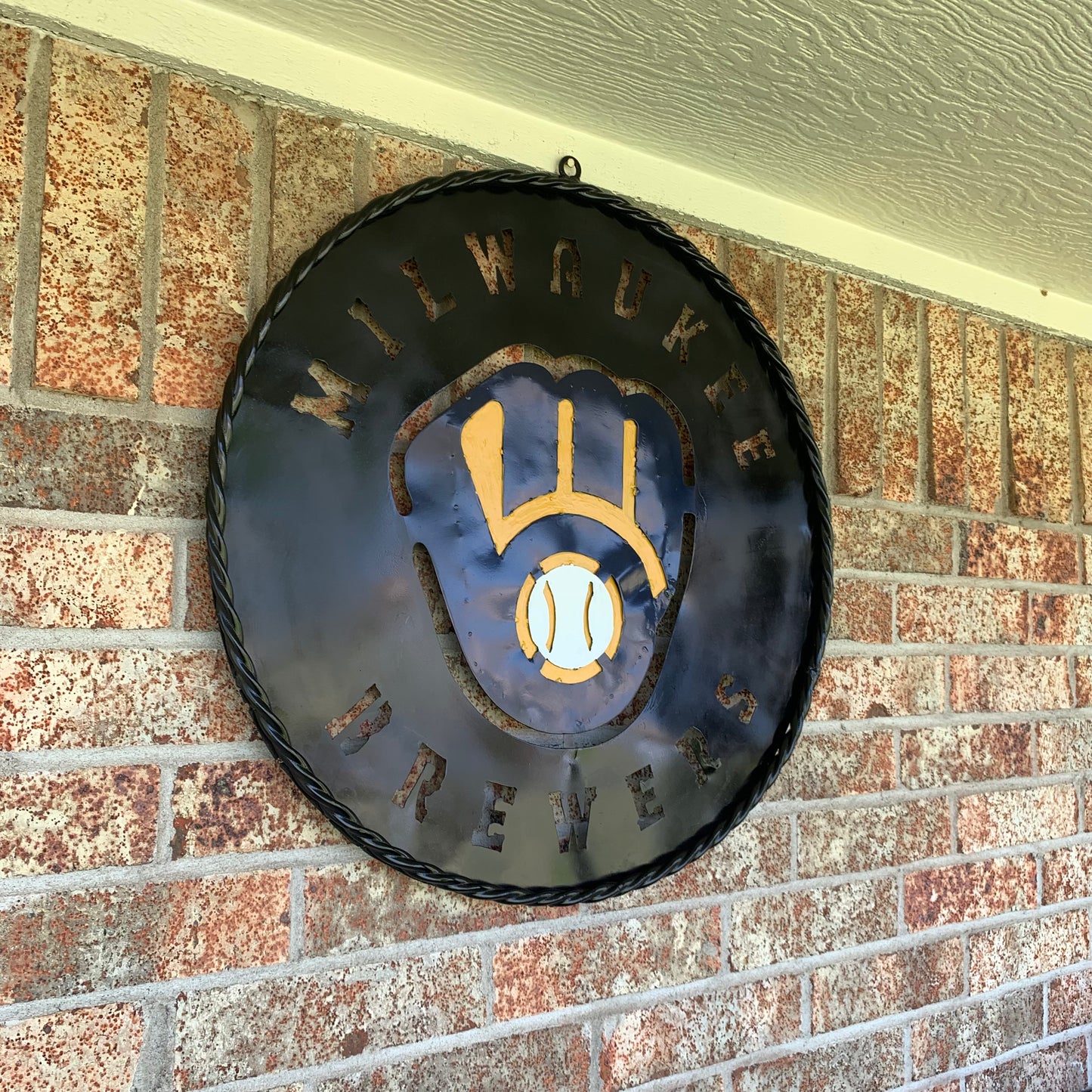 24" MILWAUKEE BREWERS WIDE BAND DISC CUSTOM METAL VINTAGE CRAFT TEAM SPORTS SIGN HANDMADE
