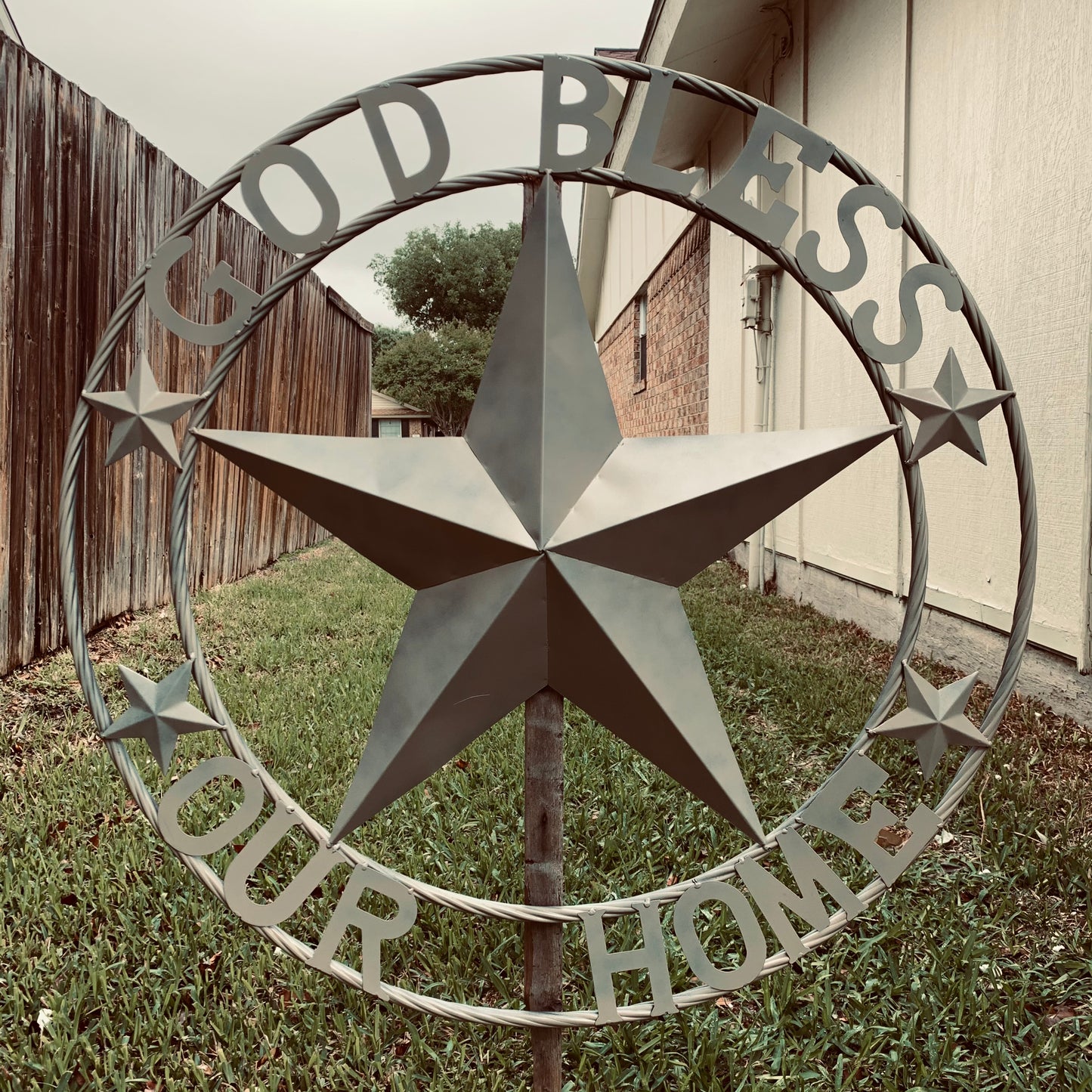 GOD BLESS OUR HOME RUSTIC BEIGE BARN METAL STAR ROPE RING WALL ART WESTERN HOME DECOR HANDMADE NEW #EH11686