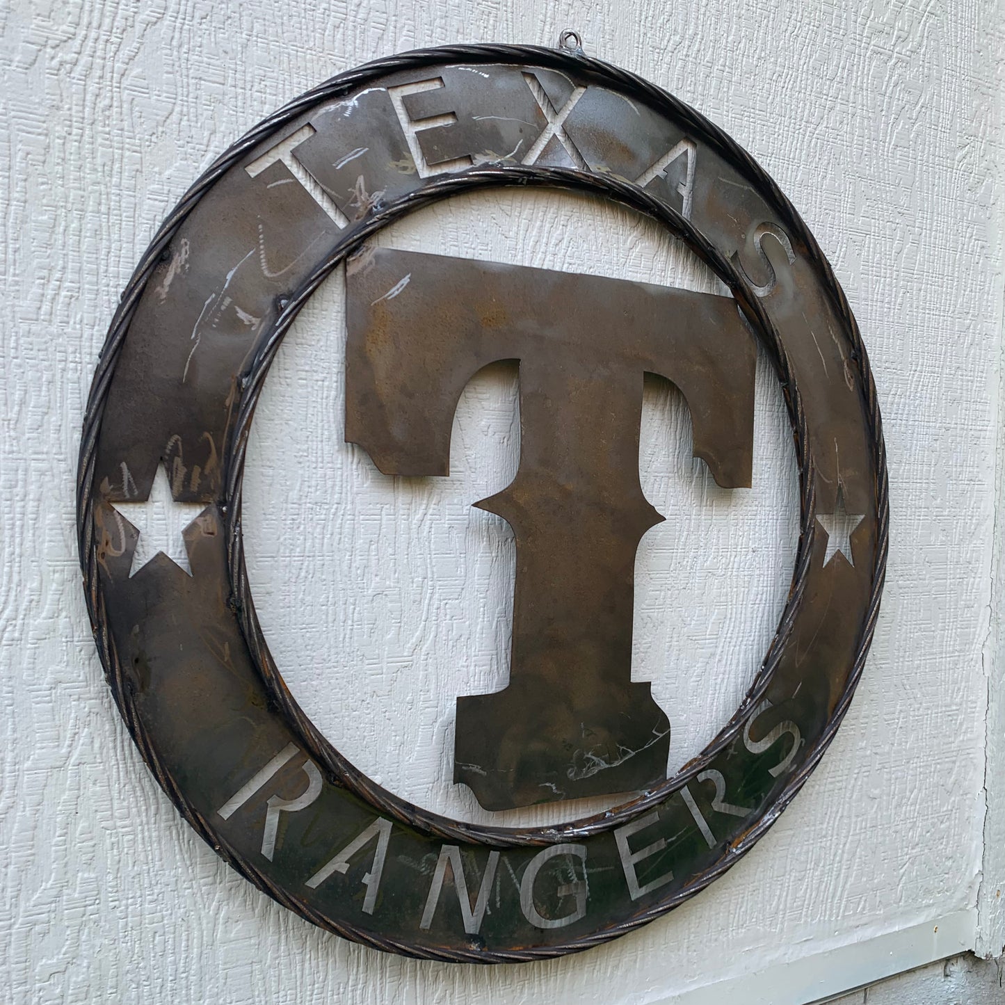 12", 18", 24", 32" TEXAS RANGERS CUSTOM RAW METAL VINTAGE CRAFT TEAM SIGN WIDE BAND RING DISC HANDMADE