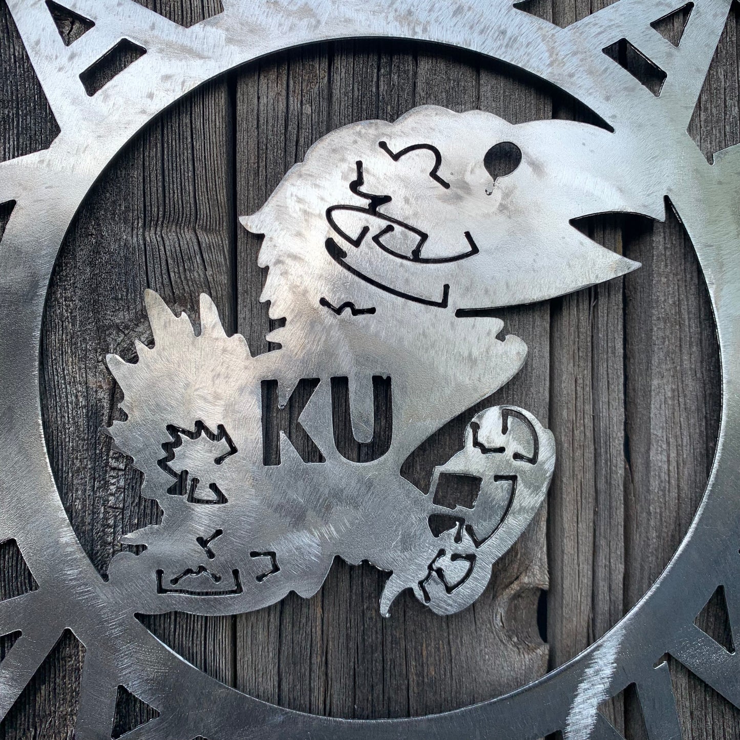 KANSAS JAYHAWKS RAW METAL CUSTOM VINTAGE CRAFT WALL ART TEAM SIGN HANDMADE