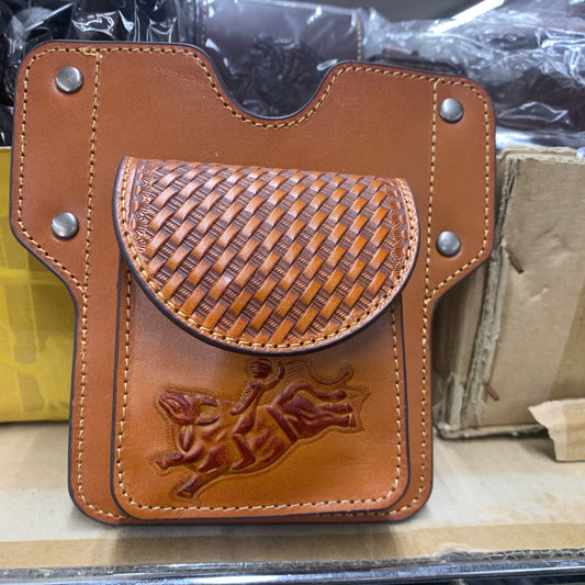 7" x 6" GENUINE LEATHER SHOOTING POUCH BELT LOOP HANDMADE NEW -- FREE SHIPPING
