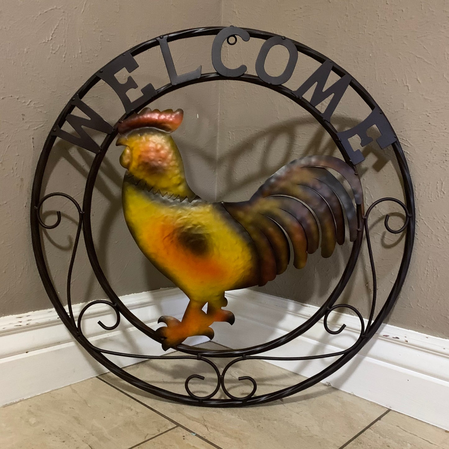 ROOSTER WELCOME 24" METAL SCROLL STYLE WESTERN HOME DECOR HANDMADE NEW-#EH10143