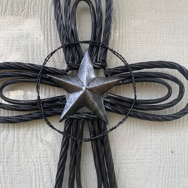 #EH80002 STAR WROUGHT IRON METAL CROSS WALL ART DARK SILVER GREY WESTERN HOME DECOR HANDMADE