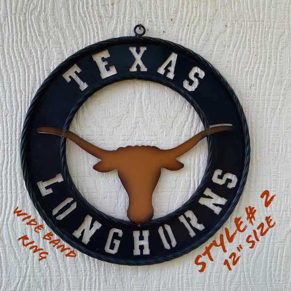 TEXAS LONGHORNS WIDE BAND RING METAL CUSTOM VINTAGE CRAFT WALL ART TEAM SIGN HANDMADE