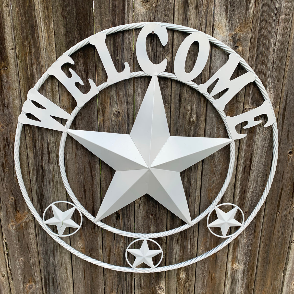 WELCOME WHITE STAR BARN STAR METALTWISTED ROPE RING LONESTAR WESTERN HOME DECOR HANDAMDE NEW 18",20",24",32",36",40",50"