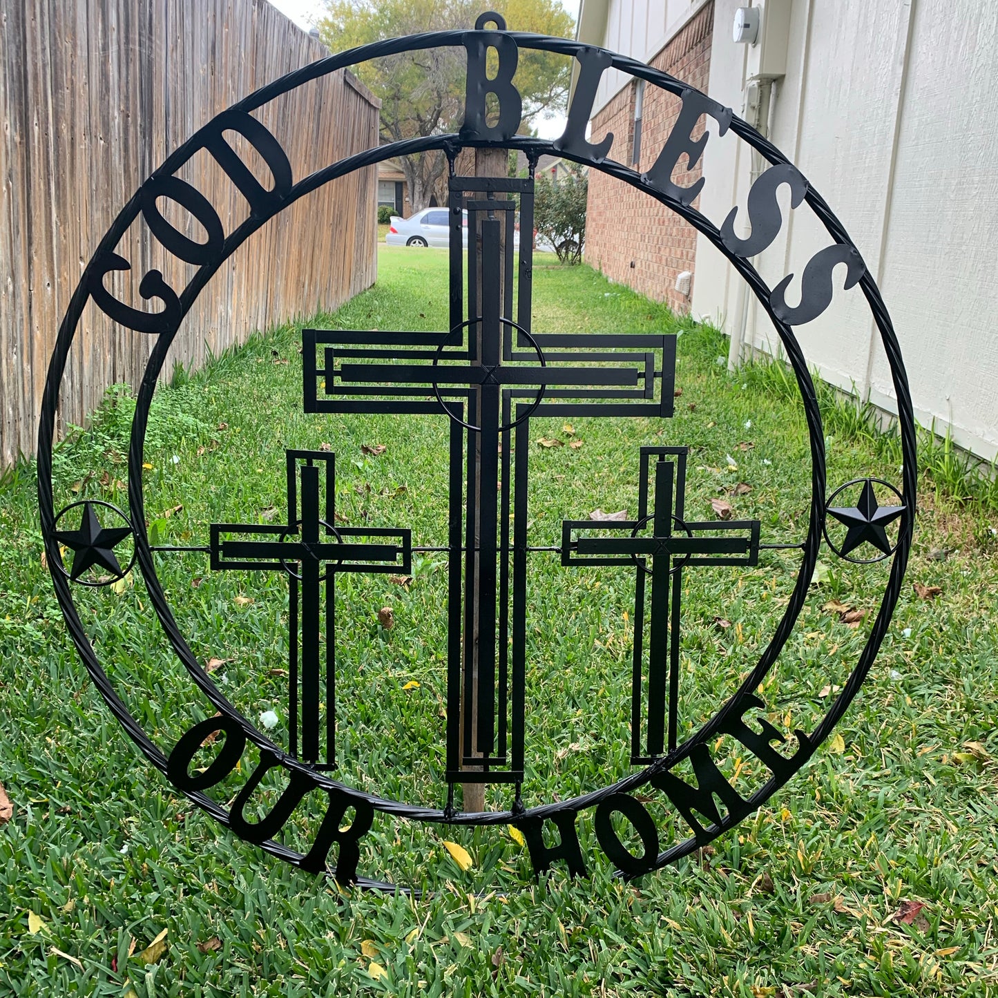 40"GOD BLESS OUR HOME CRUCIFIX CROSS METAL WALL ART BLACK HANDMADE NEW
