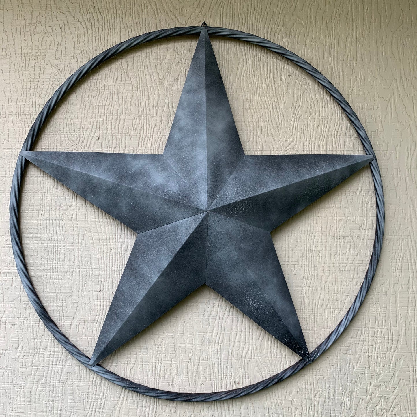 #EH10484 DARK WHITE DISTRESSED TWO TONE BARN STAR METAL LONESTAR TWISTED ROPE RING WESTERN HOME DECOR HANDMADE NEW