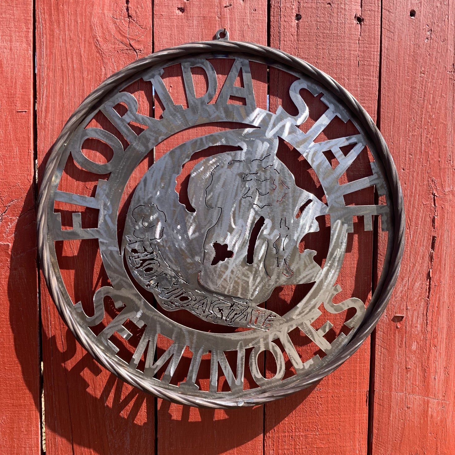FSU FLORIDA STATE SEMINOLES INDIAN CUSTOM RAW METAL VINTAGE CRAFT TEAM SIGN HANDMADE