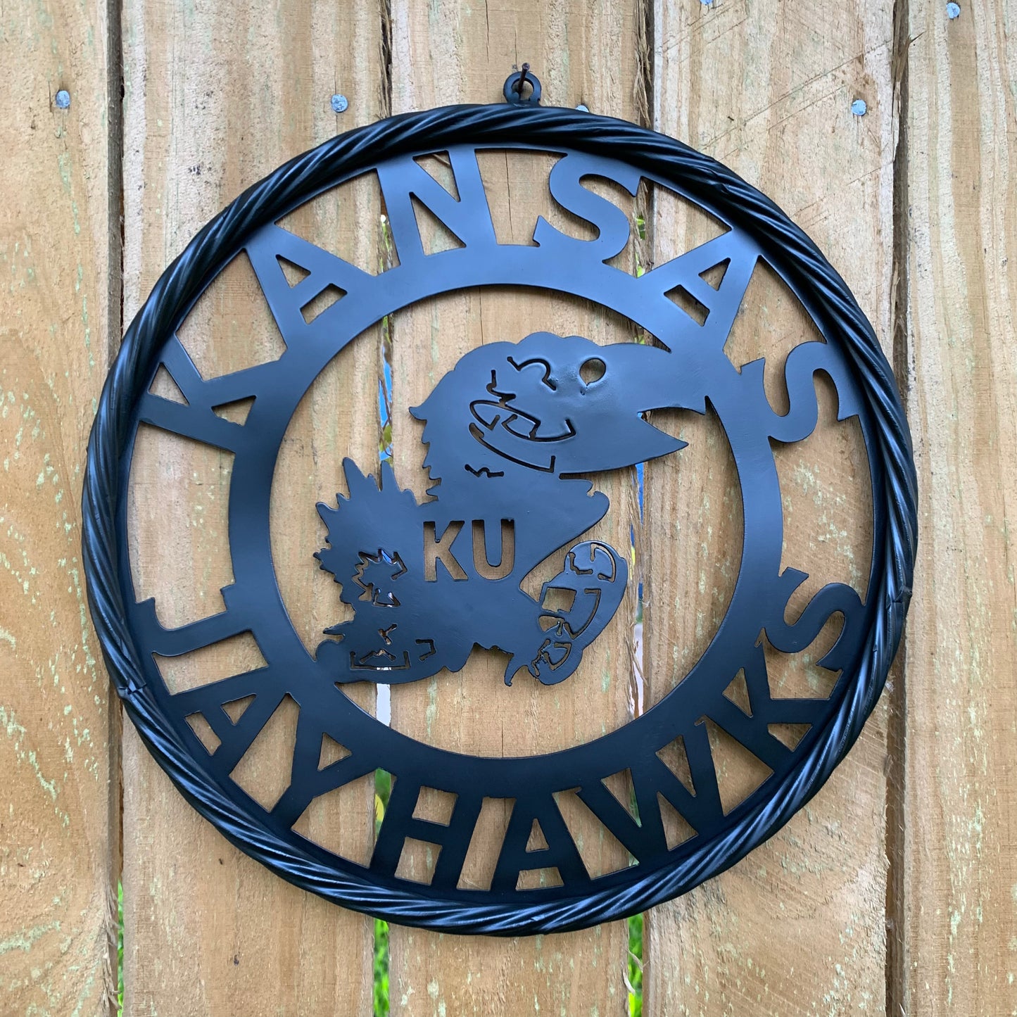 KANSAS JAYHAWKS BLACK METAL CUSTOM VINTAGE CRAFT WALL ART TEAM SIGN HANDMADE