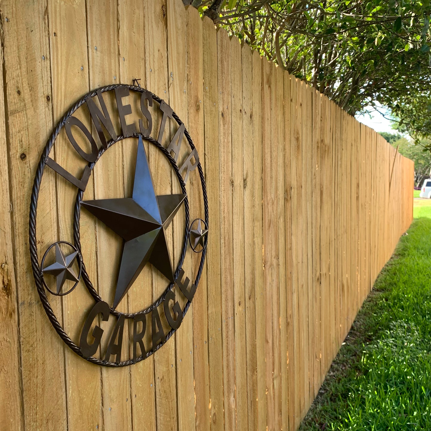 LONESTAR GARAGE STYLE CUSTOM BARN NAME STAR LONESTAR GARAGE METAL NAME BARN STAR WITH TWISTED ROPE RING 3d STAR ART WESTERN HOME DECOR RUSTIC BROWN