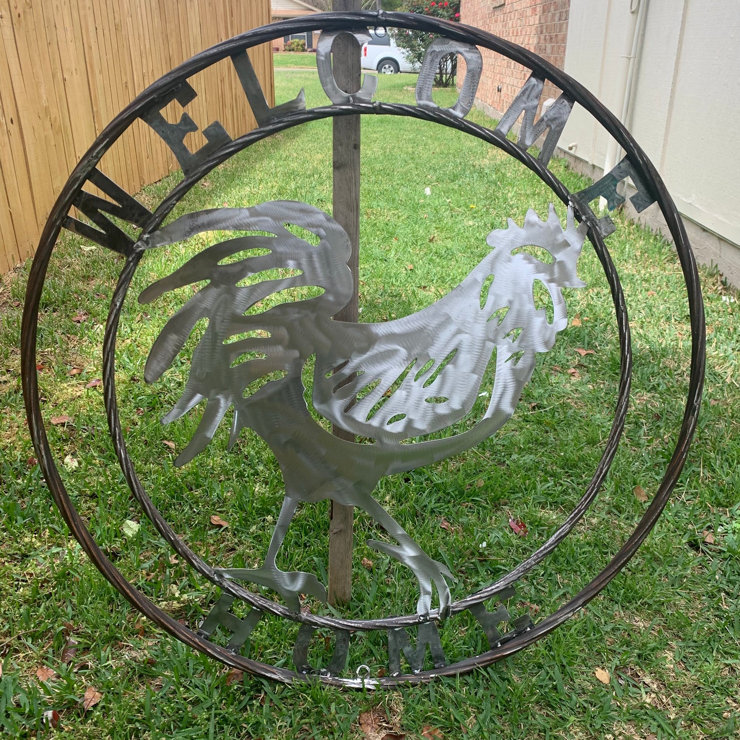 YOUR CUSTOM NAME ROOSTER LASERCUT RAW METAL ART WITH RING DESIGN WESTERN METAL ANIMAL ART HOME WALL DECOR BRAND NEW
