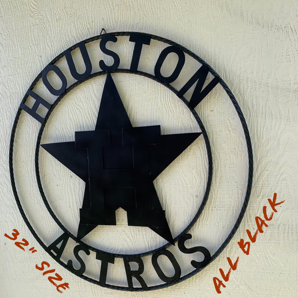 HOUSTON ASTROS CUSTOM METAL VINTAGE CRAFT SIGN TEAM ALL RUSTIC BLACK HANDMADE 12",18",24",32"