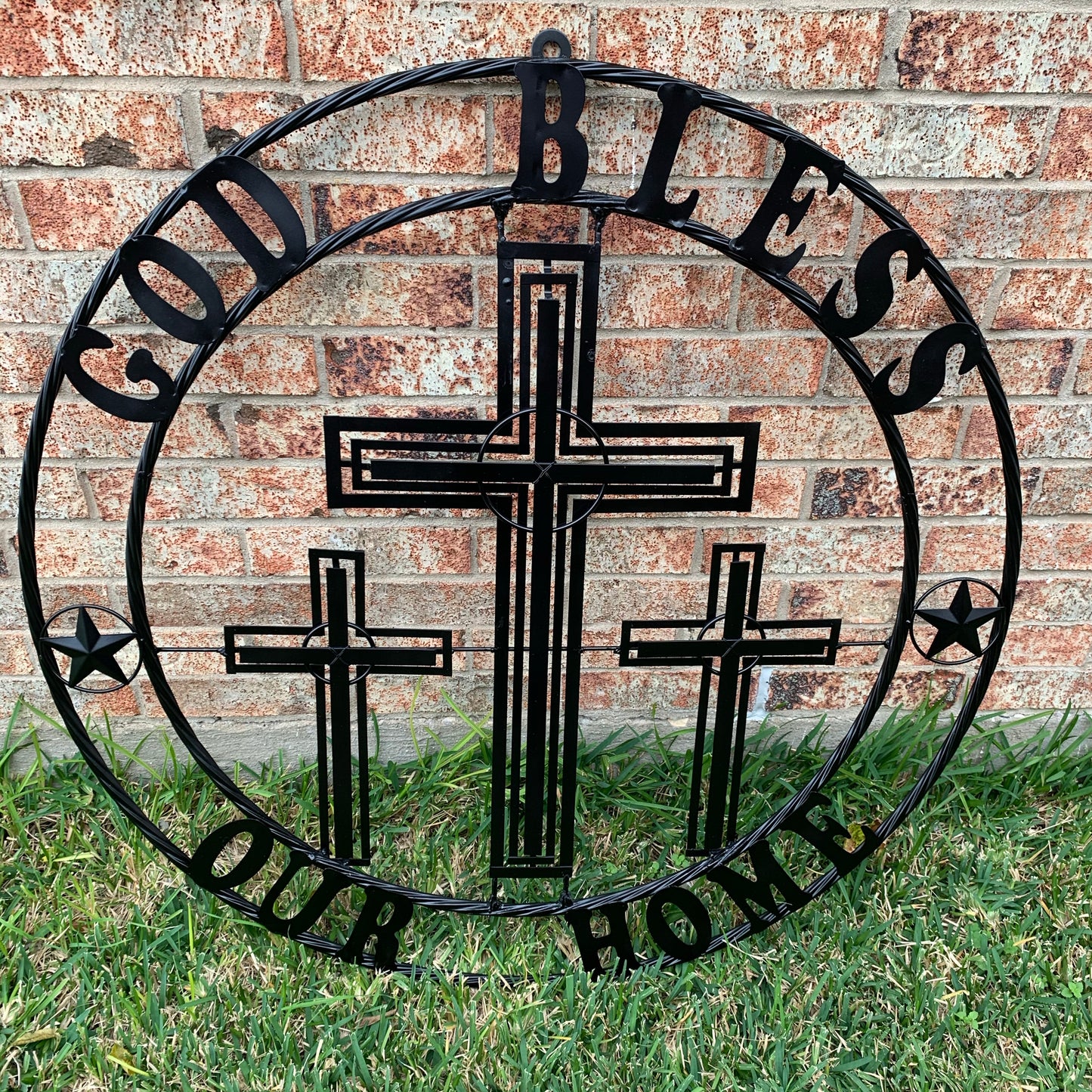 40"GOD BLESS OUR HOME CRUCIFIX CROSS METAL WALL ART BLACK HANDMADE NEW