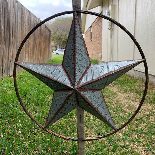 #RT6161 GALVANIZED TEXAS LICENSE PLATE STAR BARN METAL WESTERN HOME DECOR HANDMADE NEW