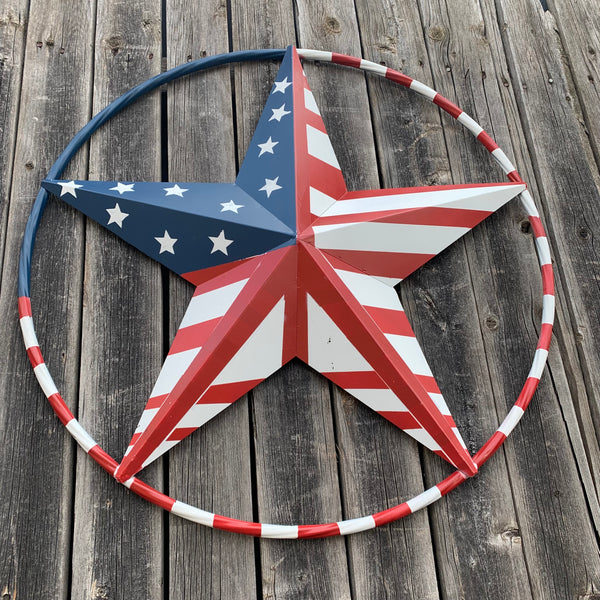 PEACE STAR METAL RED WHT BLUE STAR WESTERN HOME DECOR HANDMADE 12",16",24",32"36",38",40",48"