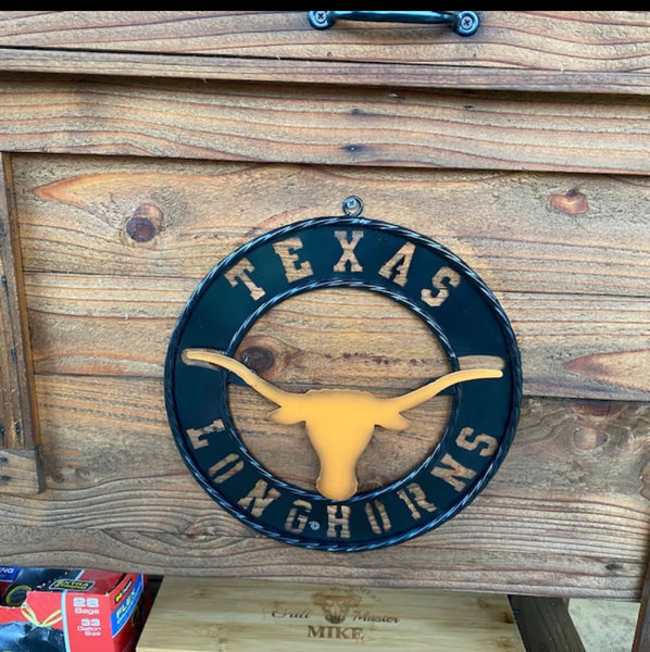 TEXAS LONGHORNS WIDE BAND RING METAL CUSTOM VINTAGE CRAFT WALL ART TEAM SIGN HANDMADE